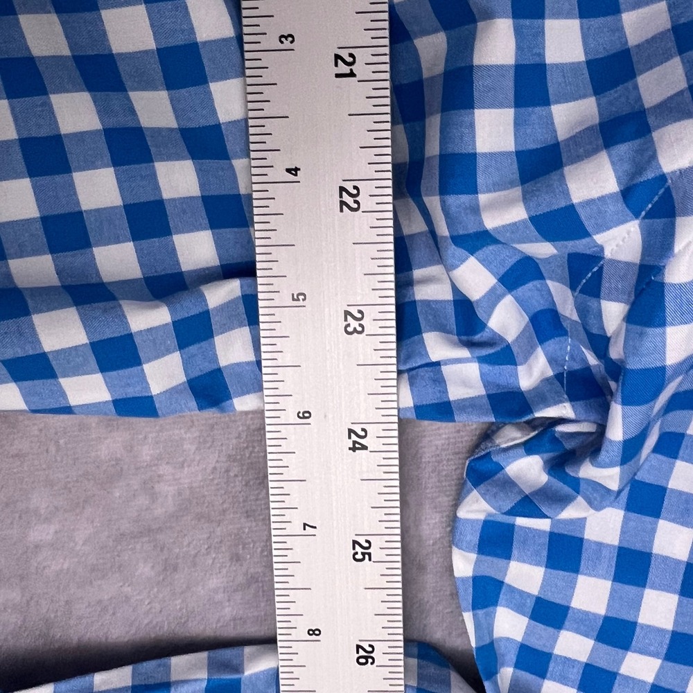 Greg Norman Button Down Shirt Mens L Teal Gingham Excellent Stretch Shark Logo - Picture 9 of 11